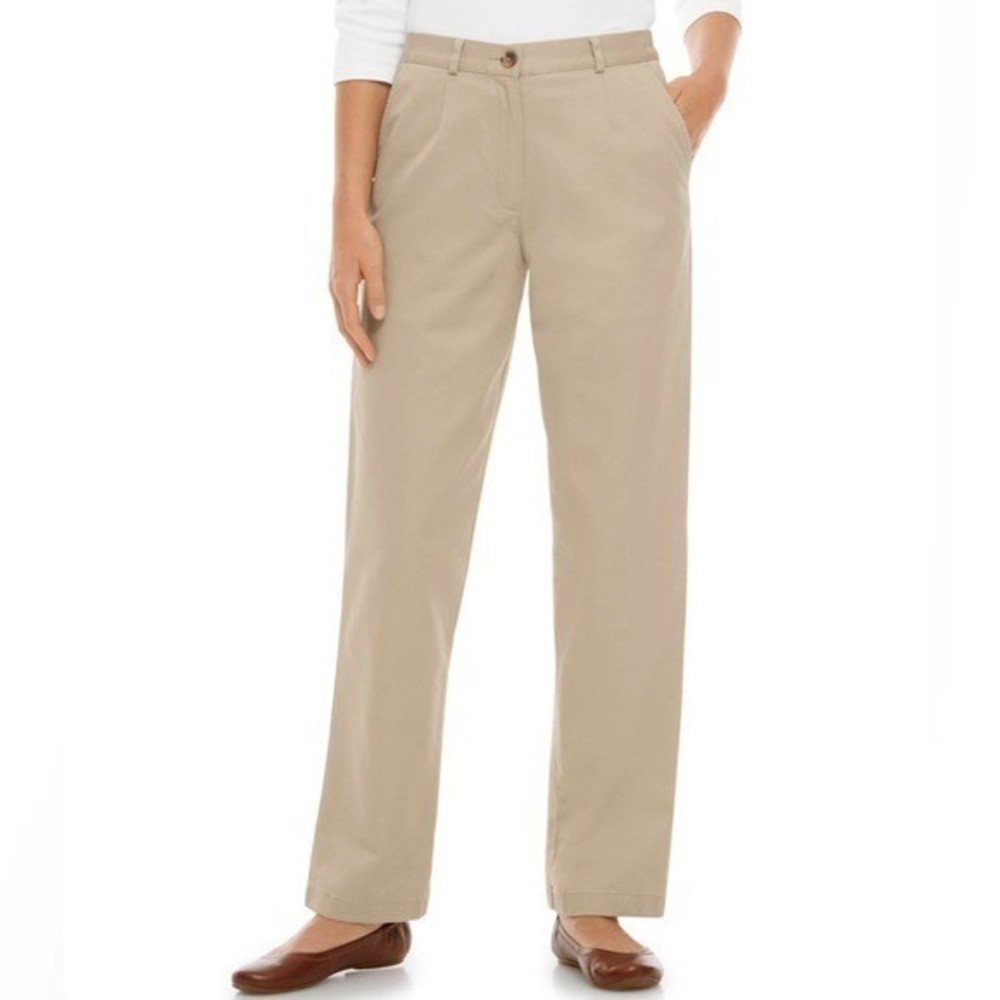 NWT L.L.Bean Wrinkle-Free Cotton Pants Womens 14 Classic Fit Khaki